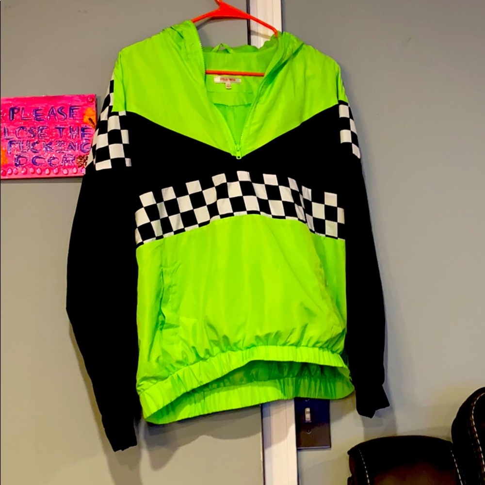 Neon green wind breaker quarter zip